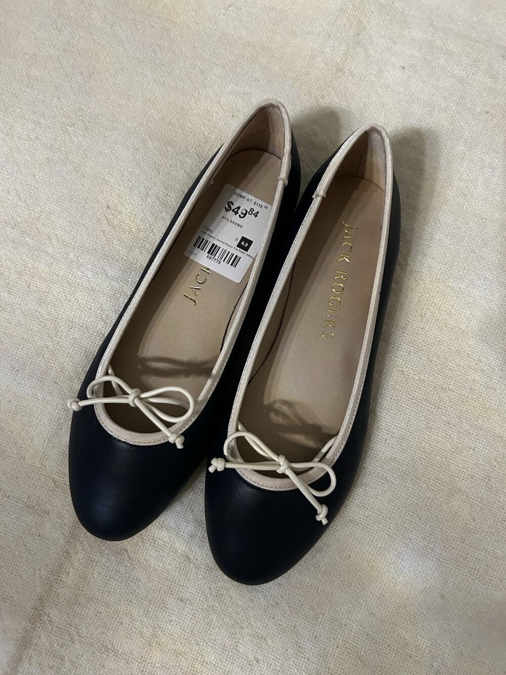 Jack Rogers Ballet Flats With Bow Details Navy Cream Leather Upper And Lining 6